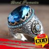 Cincin Kawin Pria Fashion Perhiasan Aquamarine Kristal Berlian Biru Baja Titanium Perak Antik Silver Rings 2