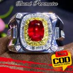 Cincin Platinum Lapis Emas 18R Hias Kristal Berlian Rubi Untuk Pria Wanita 1
