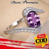 Cincin S925 Perak Sterling Lonjong Ungu Zirkon Berlian Batu Pernikahan Ring Perhiasan Fashion 2