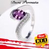 Cincin S925 Perak Sterling Lonjong Ungu Zirkon Berlian Batu Pernikahan Ring Perhiasan Fashion 3