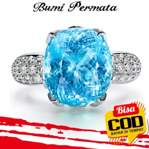 Cincin Wanita Berlian Aquamarine Platinum Yang Mewah Perhiasan Fashion Kawin Kristal Biru Perak Rings