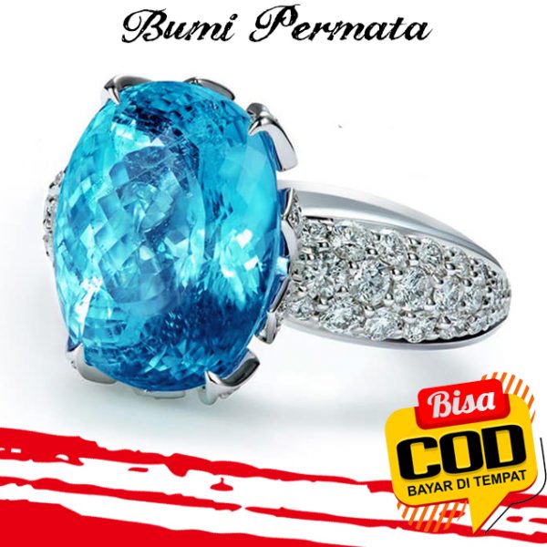 Cincin Wanita Berlian Aquamarine Platinum Yang Mewah Perhiasan Fashion Kawin Kristal Biru Perak Rings 2