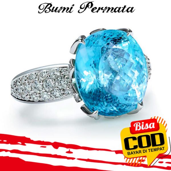 Cincin Wanita Berlian Aquamarine Platinum Yang Mewah Perhiasan Fashion Kawin Kristal Biru Perak Rings 4