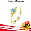 Aquamarine Berlian Cincin Baja Titanium Emas Gold Perhiasan Fashion Wanita Pertunangan Pernikahan Rings 4