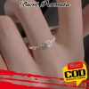 Wanita Elegan Cincin Kristal Perhiasan Fashion Rantai Baja Titanium Pertunangan Pernikahan Rings Adjustable 3