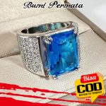 Cincin Pria Bahan Titanium Hias Batu Blue Topaz Untuk Pernikahan 1
