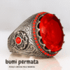 Cincin Pria Batu Permata Merah Rubby / Cincin Merah Ruby / Merah Siam Cutting - Gambar 3